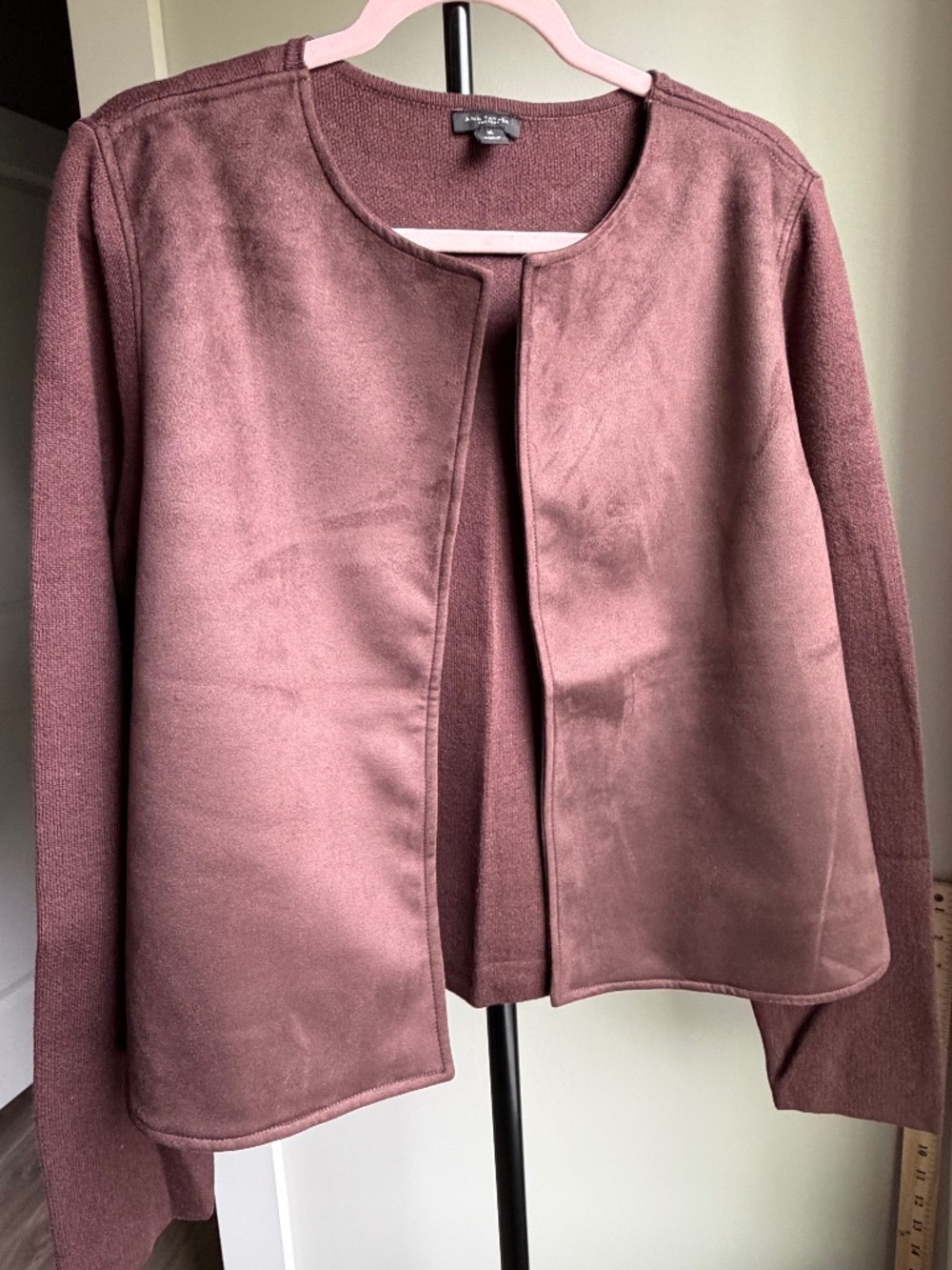 Ann Taylor Factory Open Front Brushed Suede Sweater | Brown | XL